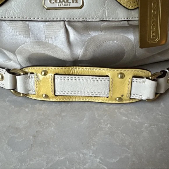 Coach leather canvas Sabrina # 12947 ivory White and Gold Women's Bag purse - Picture 6 of 12